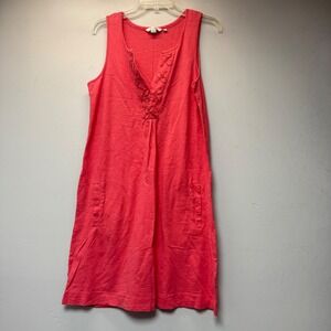 Boden Sleeveless‎ Dress Womens 8 Coral Pink Excellent Embroidered Cotton Pockets